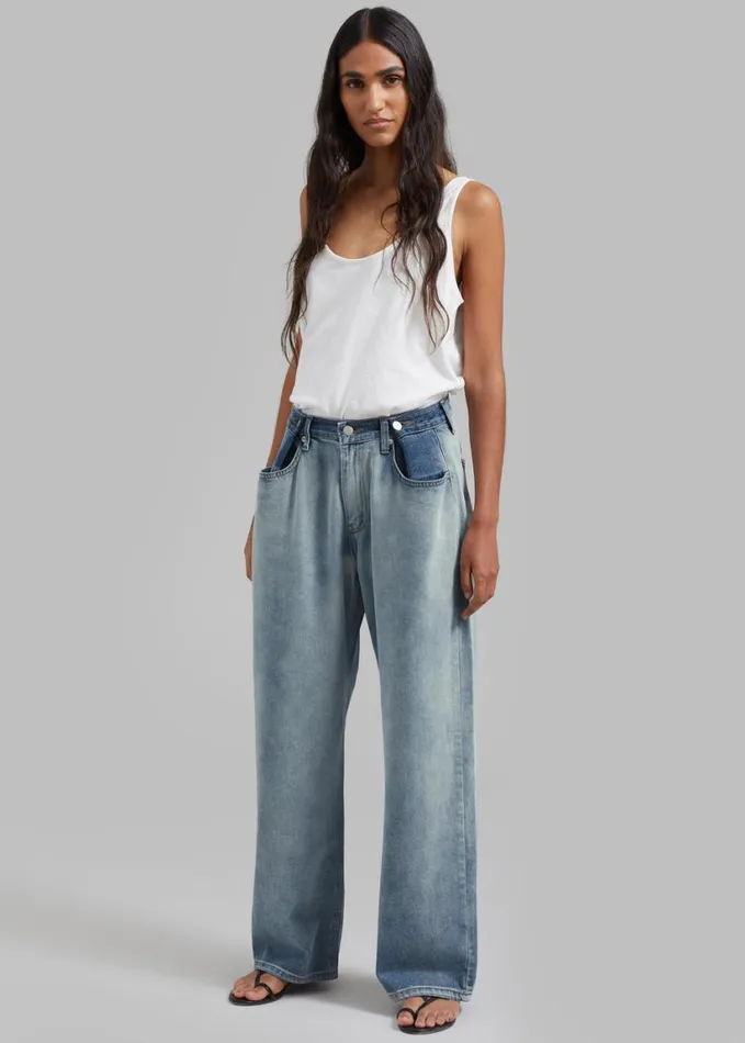 Clothing Women The Frankie Shop Hayla Contrast Denim Pants 8211 Light WashBlue