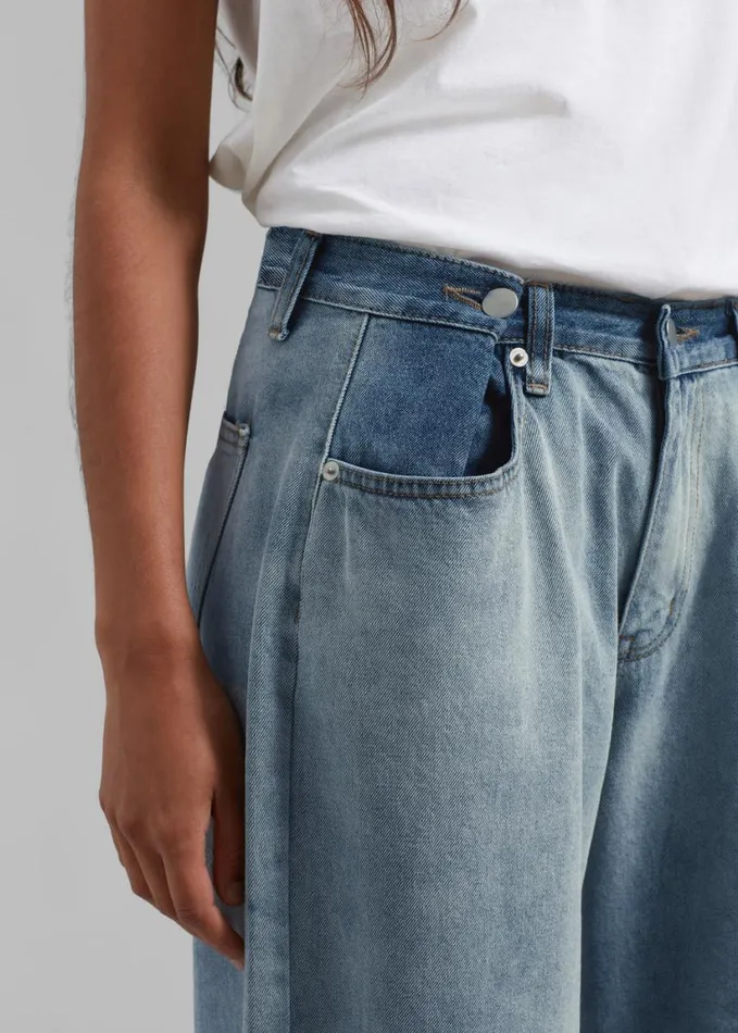 Clothing Women The Frankie Shop Hayla Contrast Denim Pants 8211 Light WashBlue