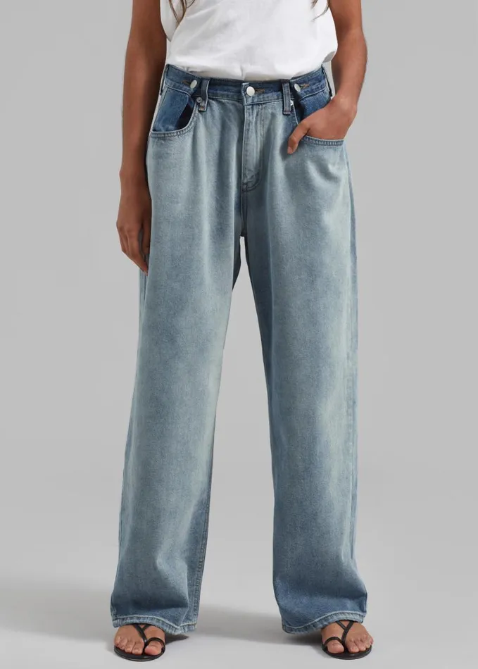 Clothing Women The Frankie Shop Hayla Contrast Denim Pants 8211 Light WashBlue