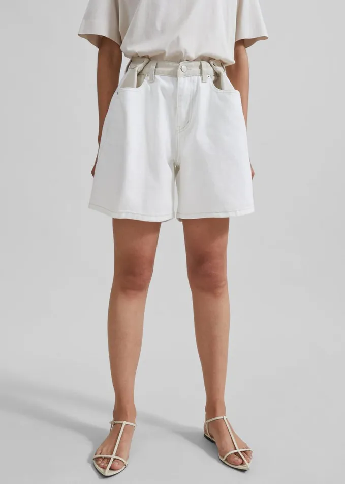 Clothing Women The Frankie Shop Hayla Contrast Denim Shorts 8211 Off WhiteBeige