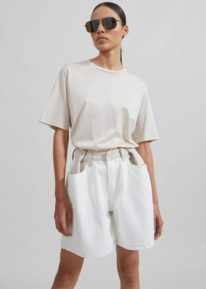 Clothing Women The Frankie Shop Hayla Contrast Denim Shorts 8211 Off WhiteBeige