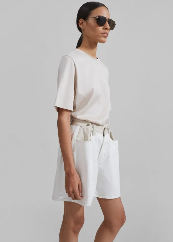 Clothing Women The Frankie Shop Hayla Contrast Denim Shorts 8211 Off WhiteBeige