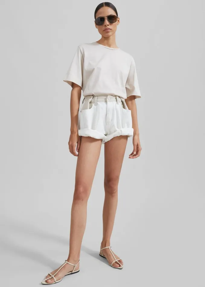 Clothing Women The Frankie Shop Hayla Contrast Denim Shorts 8211 Off WhiteBeige