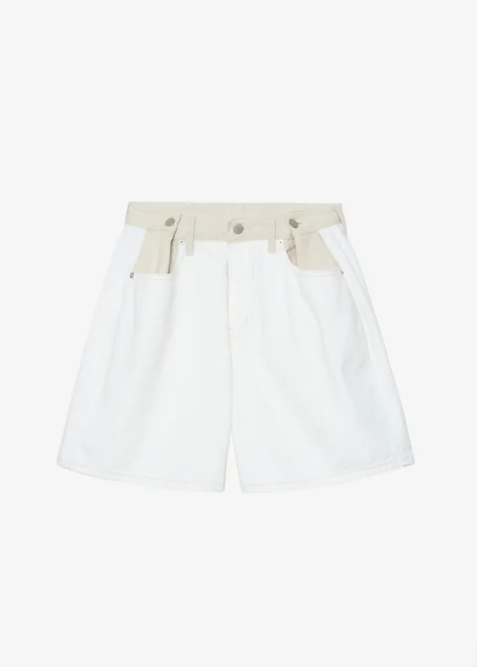 Clothing Women The Frankie Shop Hayla Contrast Denim Shorts 8211 Off WhiteBeige