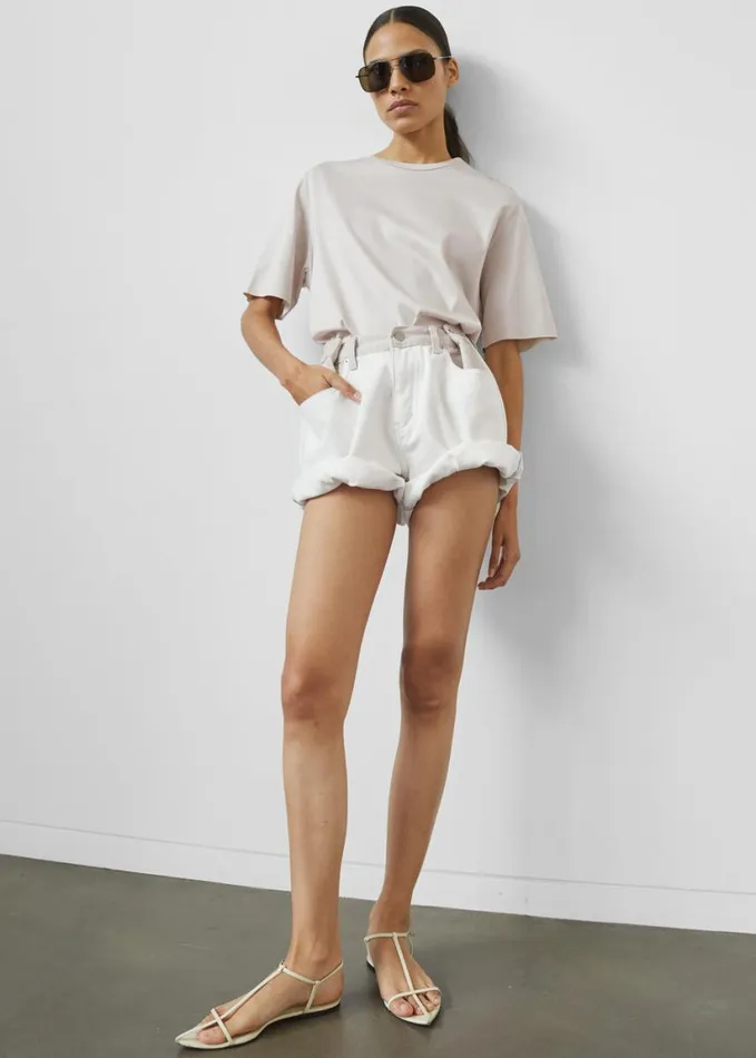 Clothing Women The Frankie Shop Hayla Contrast Denim Shorts 8211 Off WhiteBeige