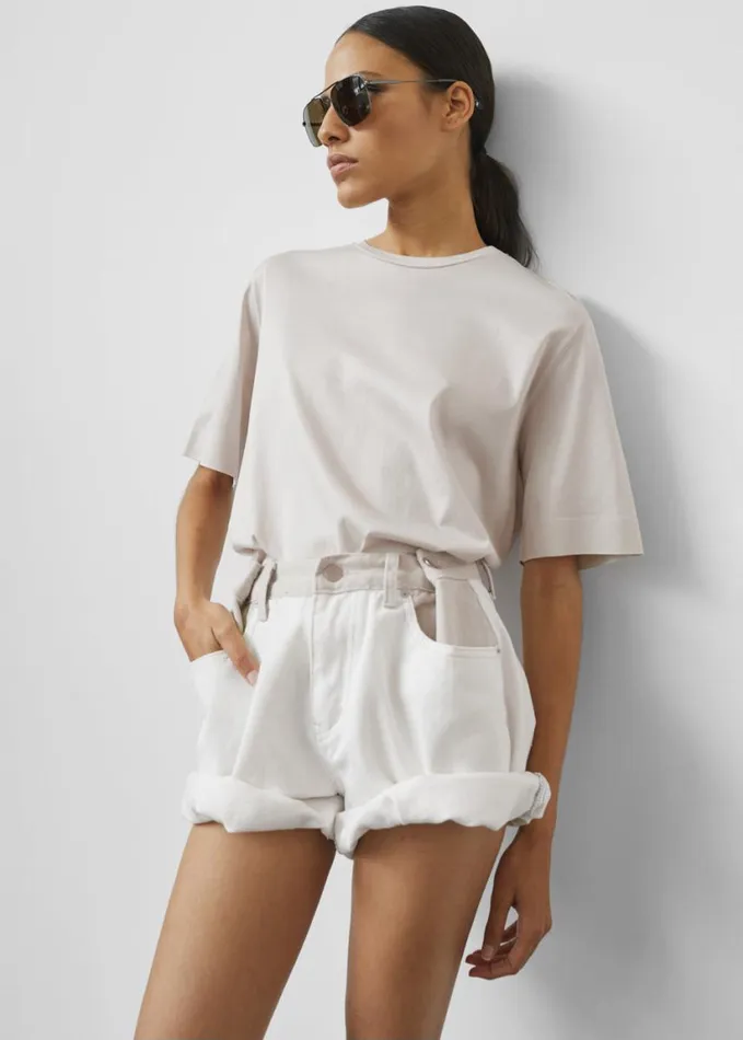 Clothing Women The Frankie Shop Hayla Contrast Denim Shorts 8211 Off WhiteBeige
