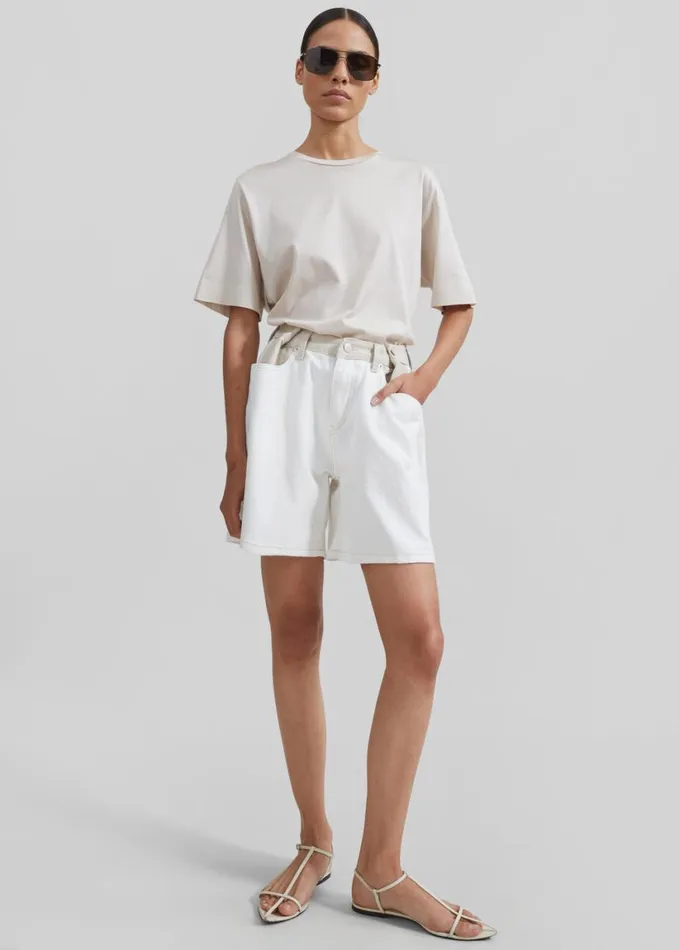 Clothing Women The Frankie Shop Hayla Contrast Denim Shorts 8211 Off WhiteBeige