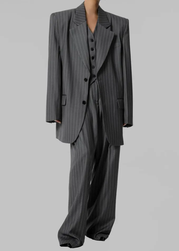 Clothing Women The Frankie Shop Holland Padded Shoulder Blazer 8211 CharcoalWhite Pinstripe