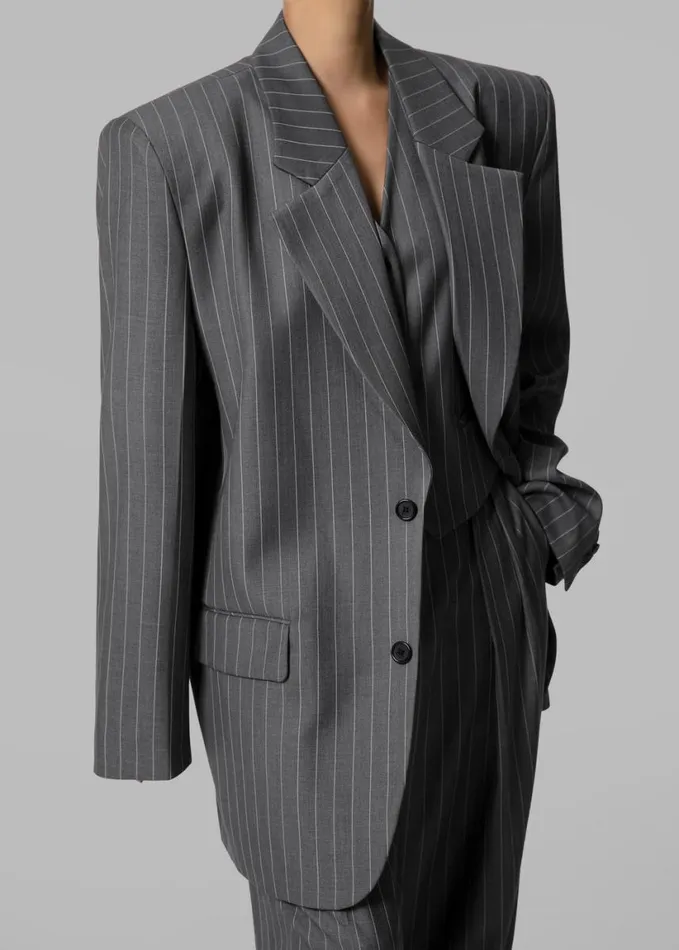 Clothing Women The Frankie Shop Holland Padded Shoulder Blazer 8211 CharcoalWhite Pinstripe