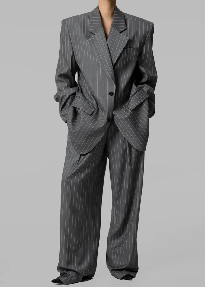 Clothing Women The Frankie Shop Holland Padded Shoulder Blazer 8211 CharcoalWhite Pinstripe
