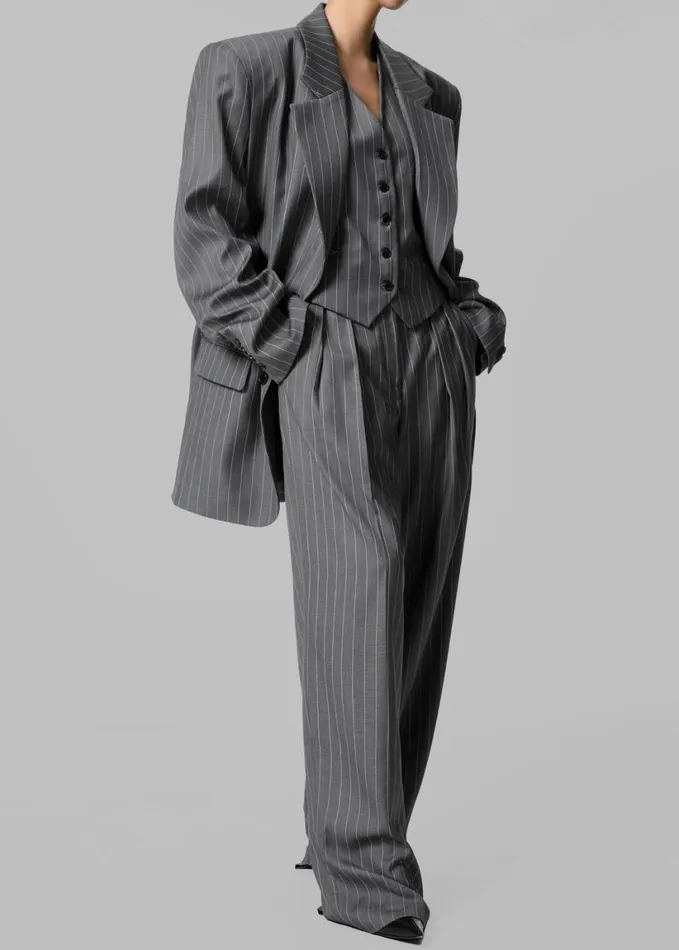 Clothing Women The Frankie Shop Holland Padded Shoulder Blazer 8211 CharcoalWhite Pinstripe