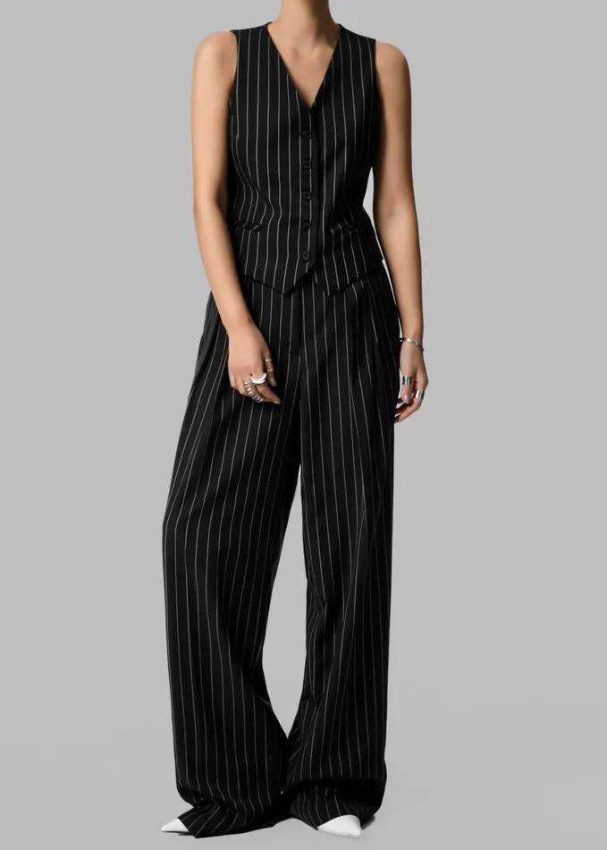 Clothing Women The Frankie Shop Holland Pleated Trousers 8211 BlackWhite Pinstripe