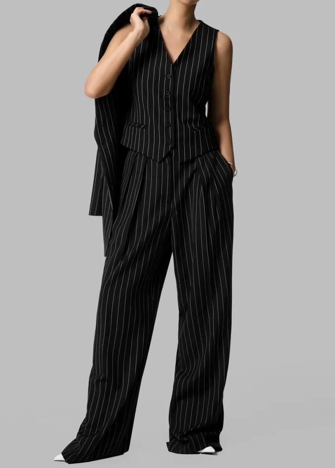 Clothing Women The Frankie Shop Holland Pleated Trousers 8211 BlackWhite Pinstripe