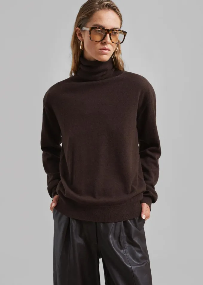 Clothing Women The Frankie Shop Ines Thin Padded Turtleneck 8211 Brown