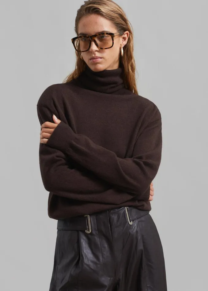 Clothing Women The Frankie Shop Ines Thin Padded Turtleneck 8211 Brown
