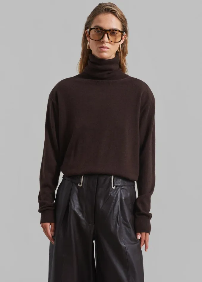 Clothing Women The Frankie Shop Ines Thin Padded Turtleneck 8211 Brown