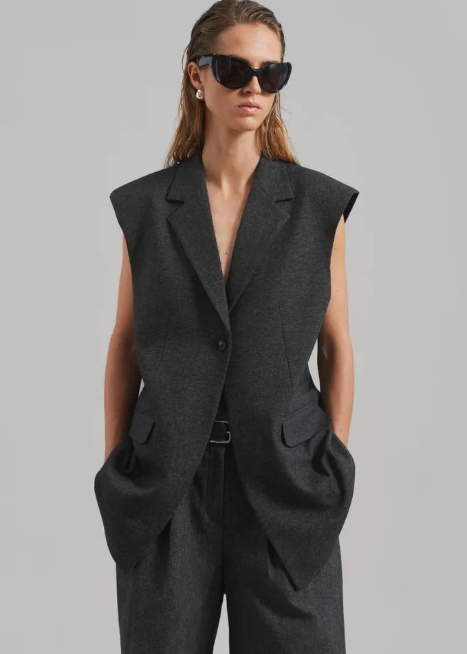 Clothing Women The Frankie Shop Isara Vest 8211 Dark Grey Melange