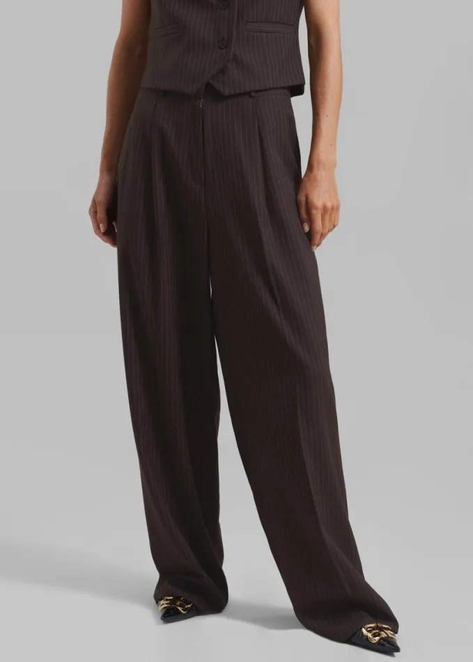 Clothing Women The Frankie Shop Ivey Pintuck Trousers 8211 BrownWhite Pinstripe
