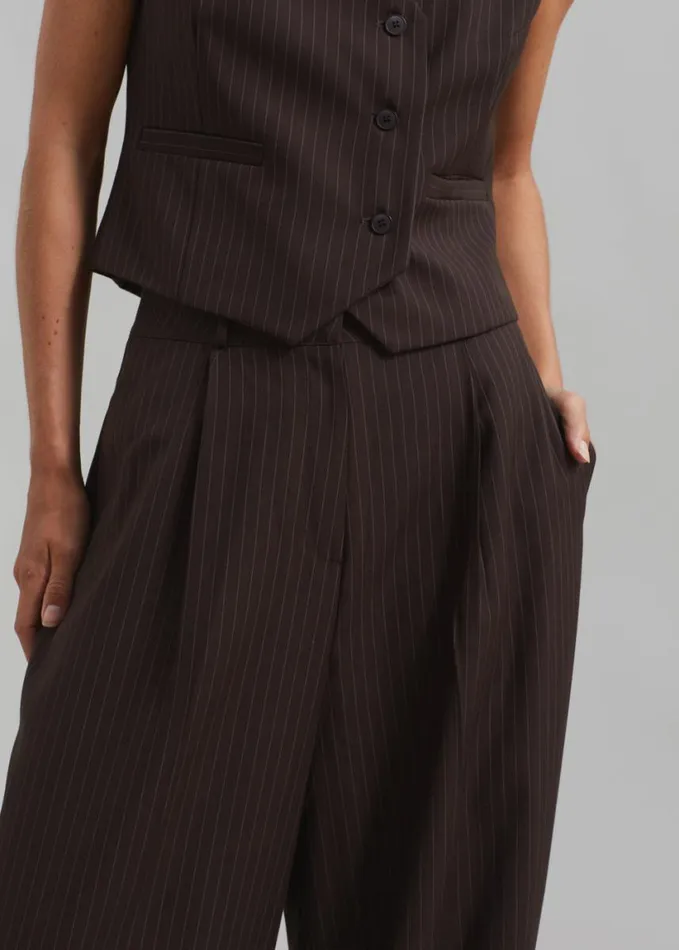 Clothing Women The Frankie Shop Ivey Pintuck Trousers 8211 BrownWhite Pinstripe