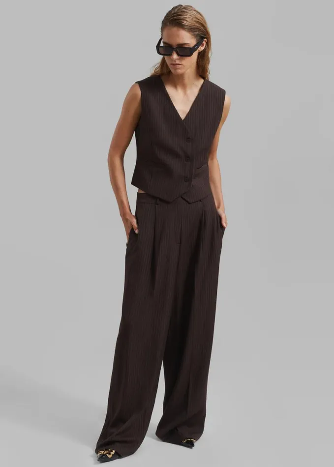 Clothing Women The Frankie Shop Ivey Pintuck Trousers 8211 BrownWhite Pinstripe