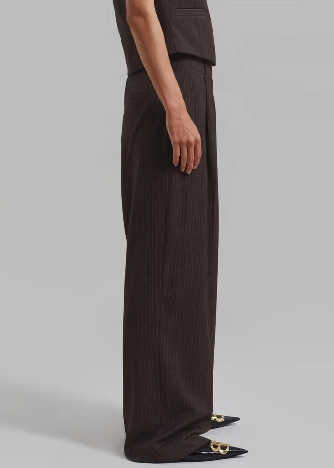 Clothing Women The Frankie Shop Ivey Pintuck Trousers 8211 BrownWhite Pinstripe