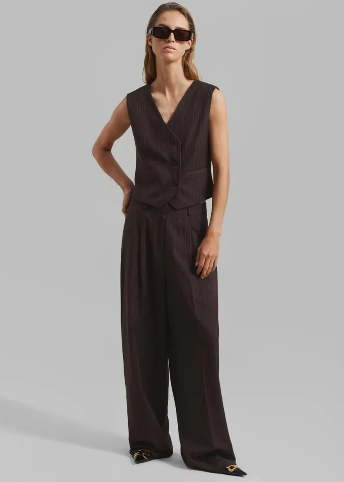Clothing Women The Frankie Shop Ivey Pintuck Trousers 8211 BrownWhite Pinstripe