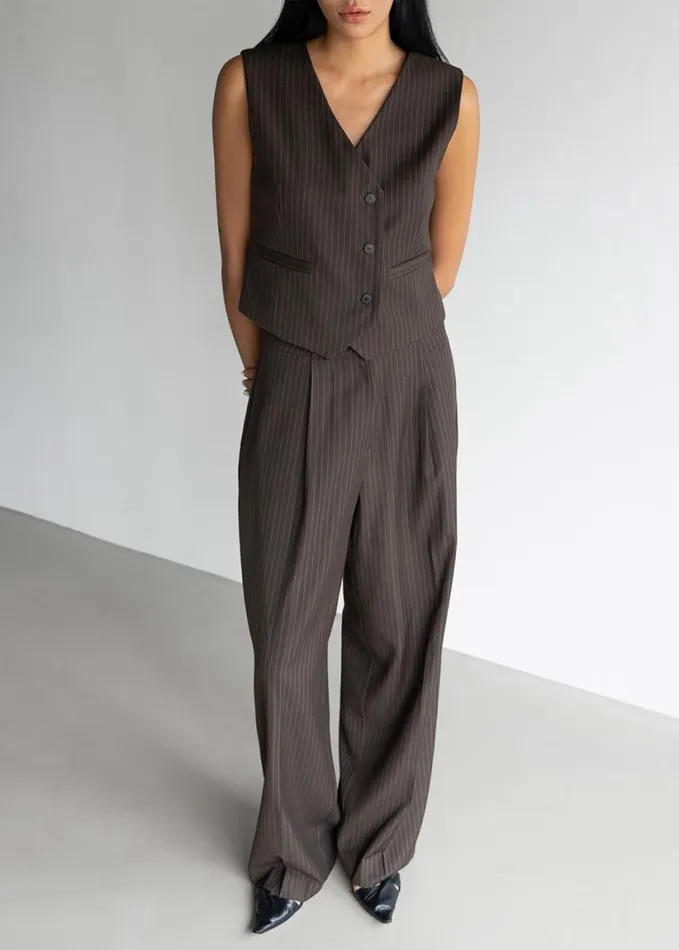 Clothing Women The Frankie Shop Ivey Pintuck Trousers 8211 BrownWhite Pinstripe