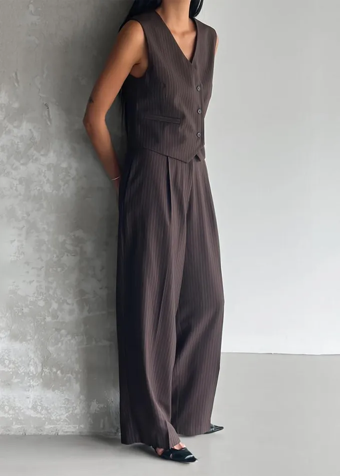 Clothing Women The Frankie Shop Ivey Pintuck Trousers 8211 BrownWhite Pinstripe