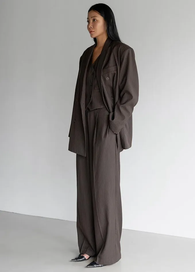 Clothing Women The Frankie Shop Ivey Pintuck Trousers 8211 BrownWhite Pinstripe