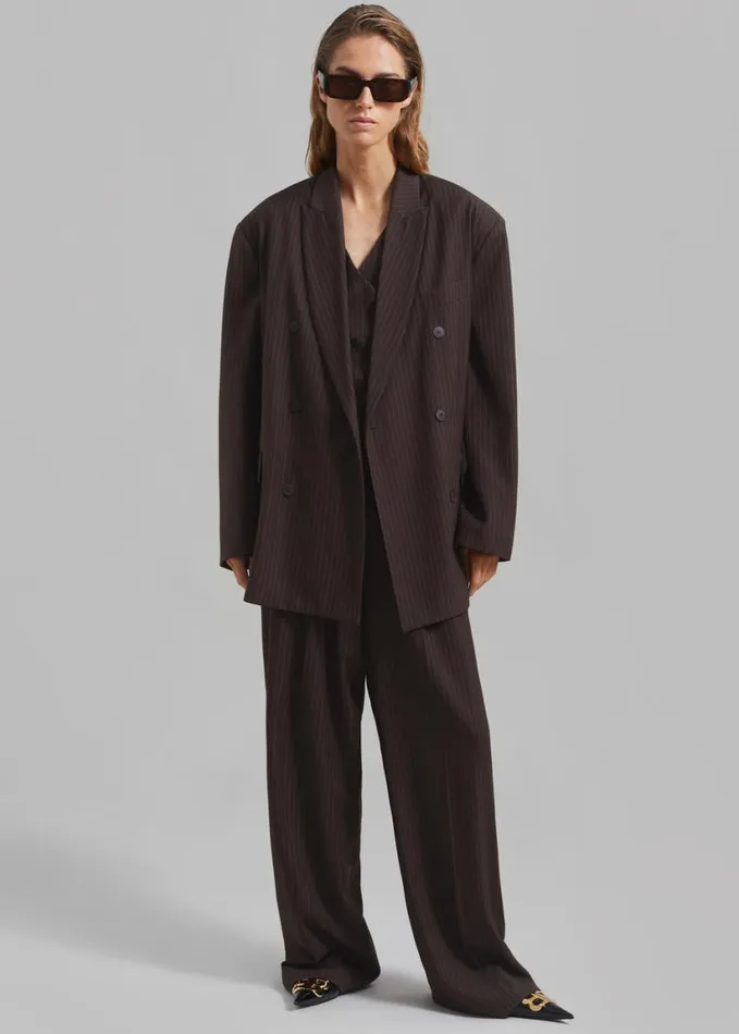 Clothing Women The Frankie Shop Ivey Pintuck Trousers 8211 BrownWhite Pinstripe
