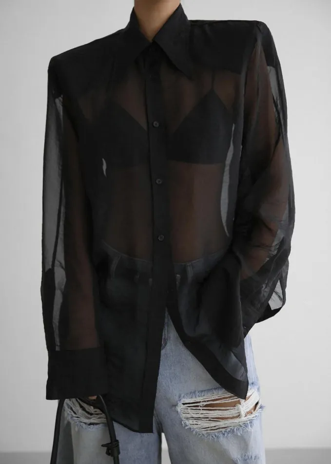 Clothing Women The Frankie Shop Jolene Semi Sheer Shirt 8211 Black