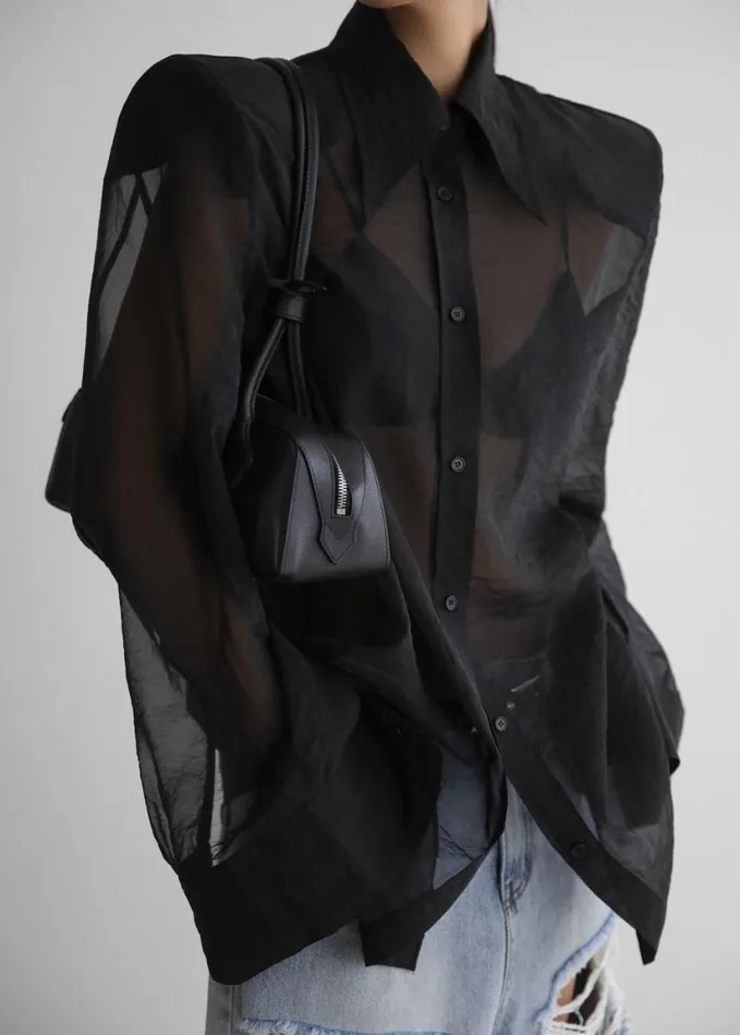Clothing Women The Frankie Shop Jolene Semi Sheer Shirt 8211 Black