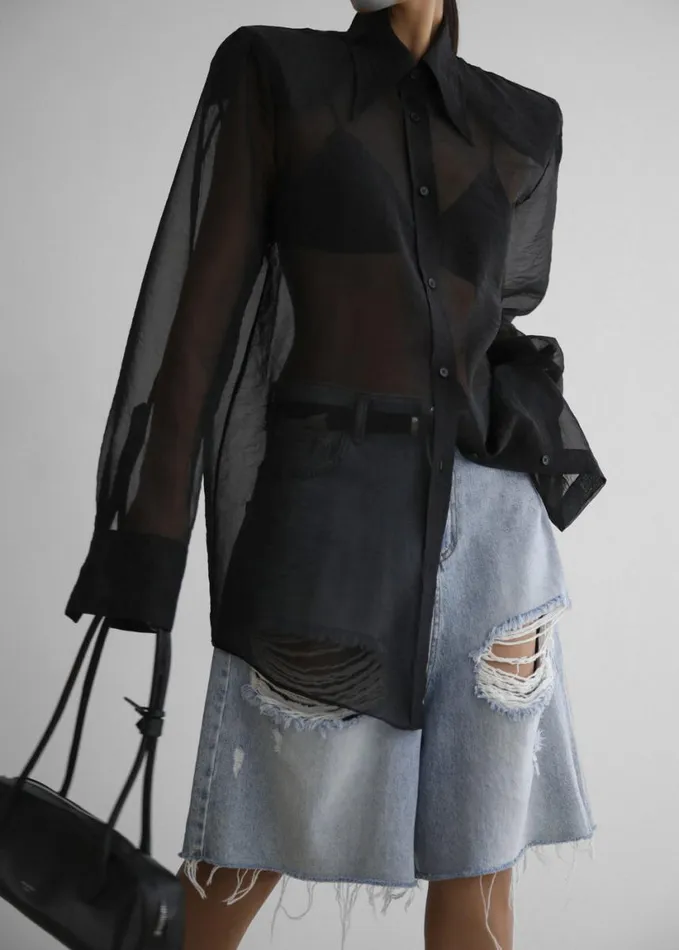 Clothing Women The Frankie Shop Jolene Semi Sheer Shirt 8211 Black