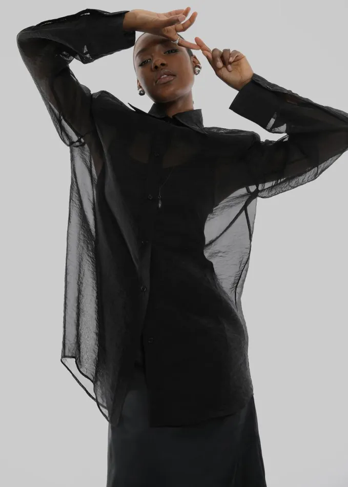 Clothing Women The Frankie Shop Jolene Semi Sheer Shirt 8211 Black