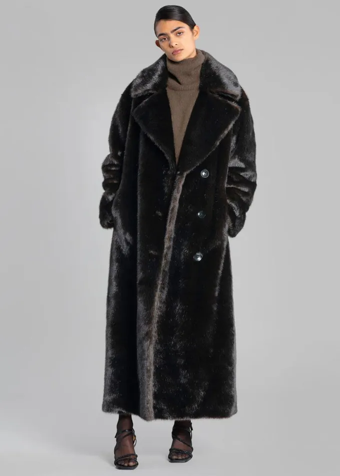 Clothing Women The Frankie Shop Joni Faux Fur Coat 8211 Dark Espresso