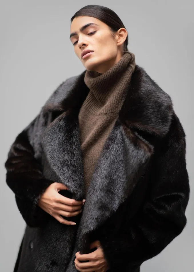 Clothing Women The Frankie Shop Joni Faux Fur Coat 8211 Dark Espresso
