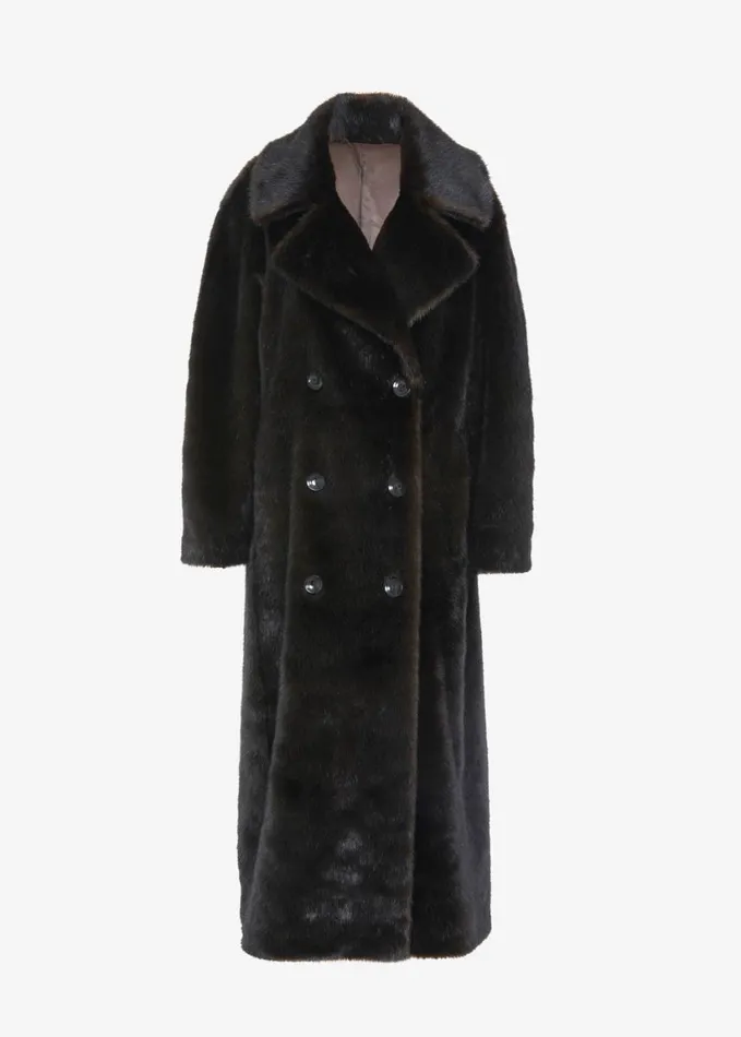 Clothing Women The Frankie Shop Joni Faux Fur Coat 8211 Dark Espresso