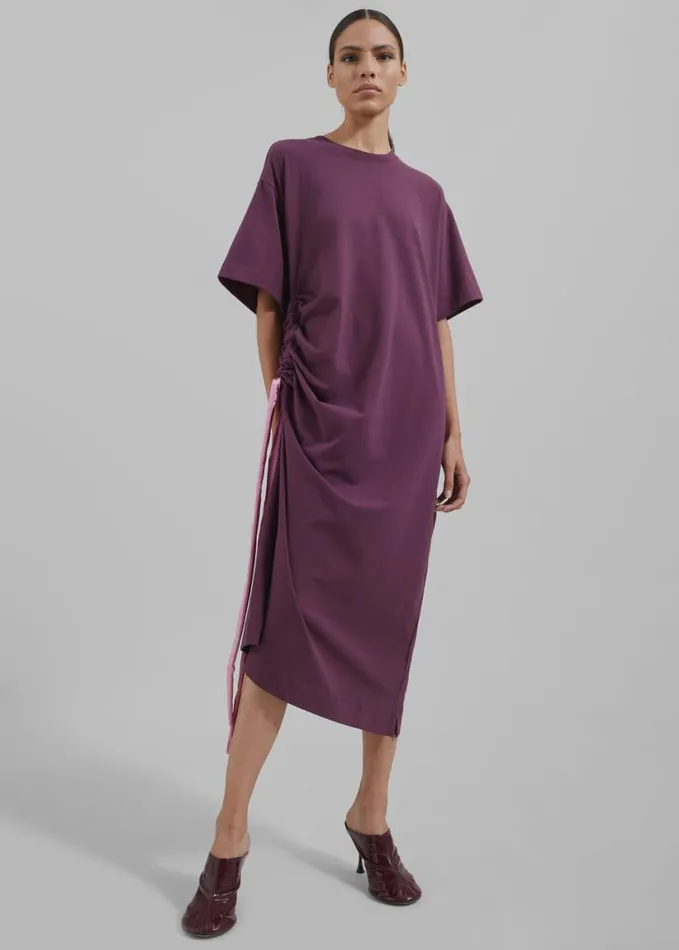 Clothing Women The Frankie Shop JW Anderson Satin Tie TShirt Dress 8211 Plum