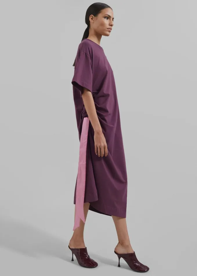 Clothing Women The Frankie Shop JW Anderson Satin Tie TShirt Dress 8211 Plum
