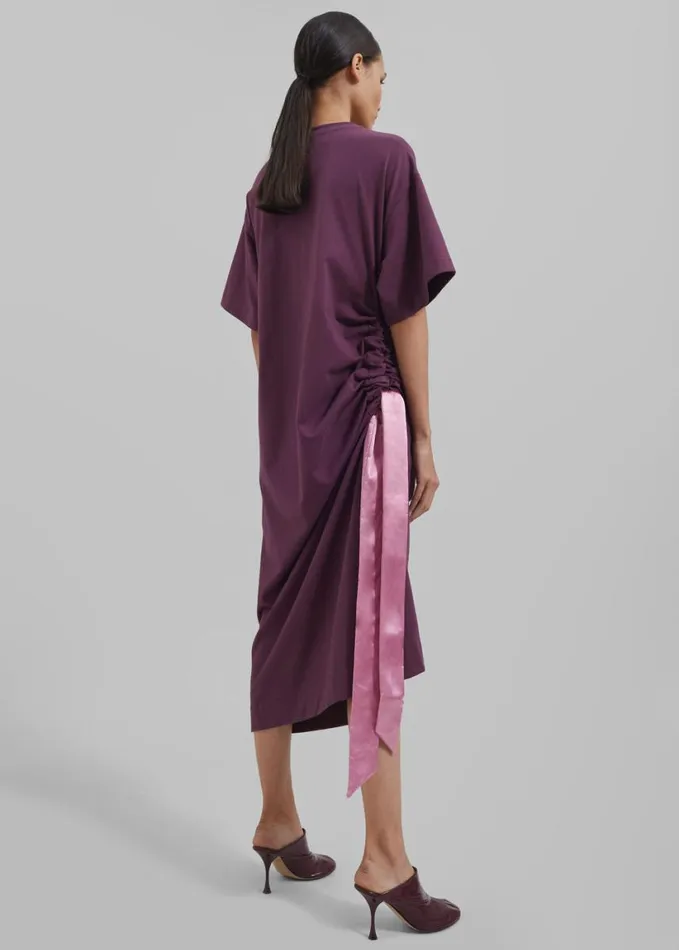 Clothing Women The Frankie Shop JW Anderson Satin Tie TShirt Dress 8211 Plum