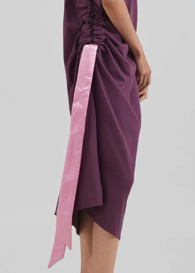 Clothing Women The Frankie Shop JW Anderson Satin Tie TShirt Dress 8211 Plum