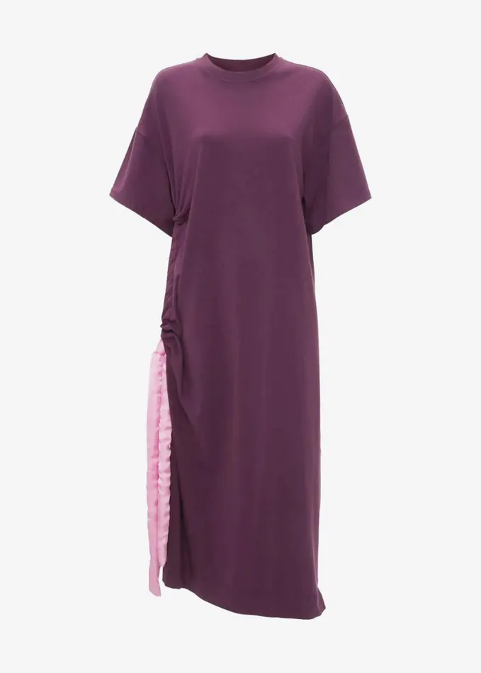 Clothing Women The Frankie Shop JW Anderson Satin Tie TShirt Dress 8211 Plum