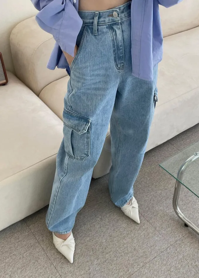 Clothing Women The Frankie Shop Kai Cargo Denim Pants 8211 Worn Wash