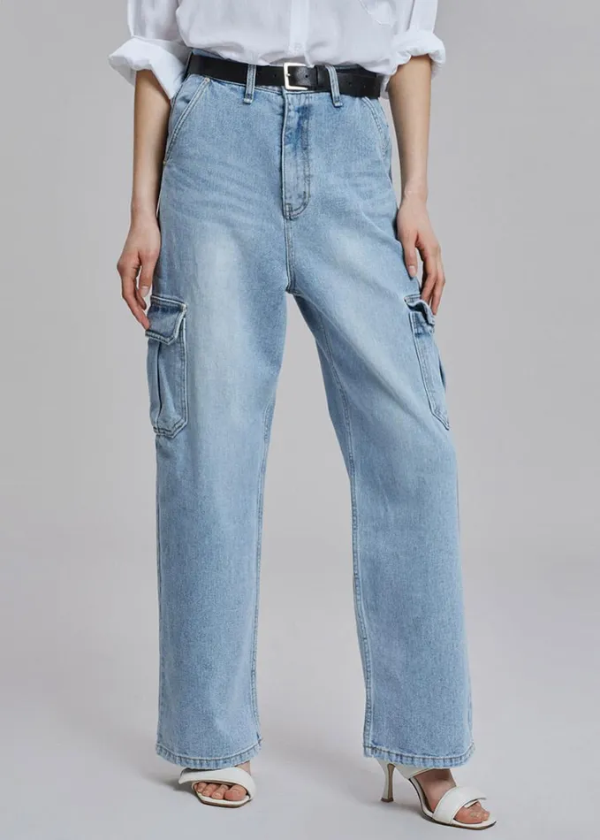 Clothing Women The Frankie Shop Kai Cargo Denim Pants 8211 Worn Wash