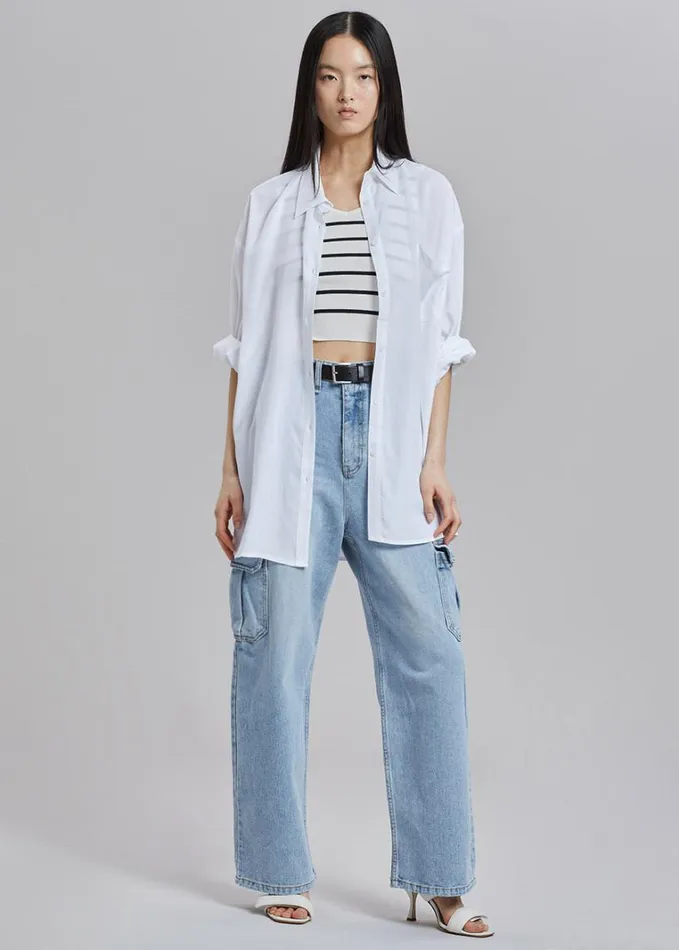 Clothing Women The Frankie Shop Kai Cargo Denim Pants 8211 Worn Wash