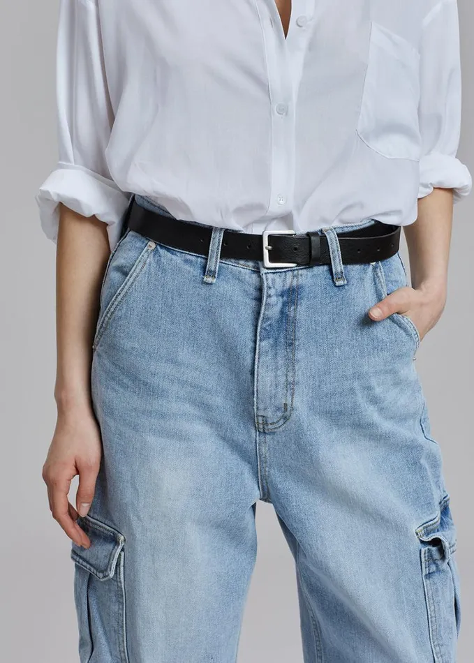 Clothing Women The Frankie Shop Kai Cargo Denim Pants 8211 Worn Wash