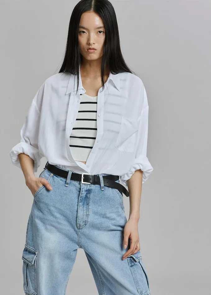 Clothing Women The Frankie Shop Kai Cargo Denim Pants 8211 Worn Wash