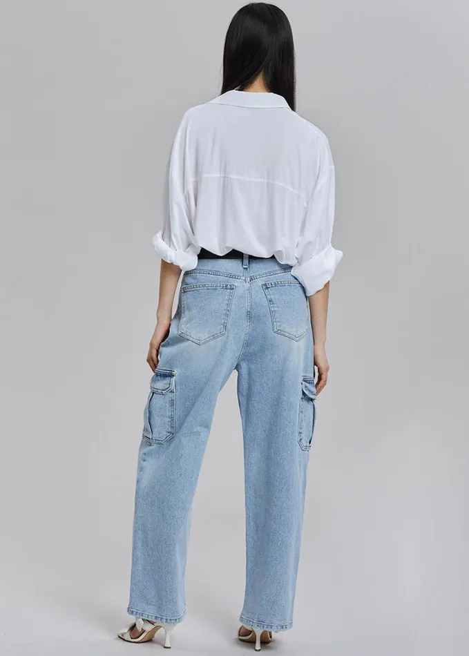 Clothing Women The Frankie Shop Kai Cargo Denim Pants 8211 Worn Wash