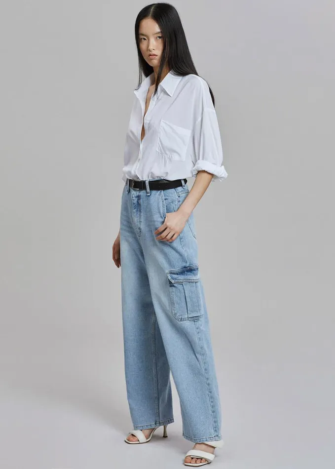 Clothing Women The Frankie Shop Kai Cargo Denim Pants 8211 Worn Wash