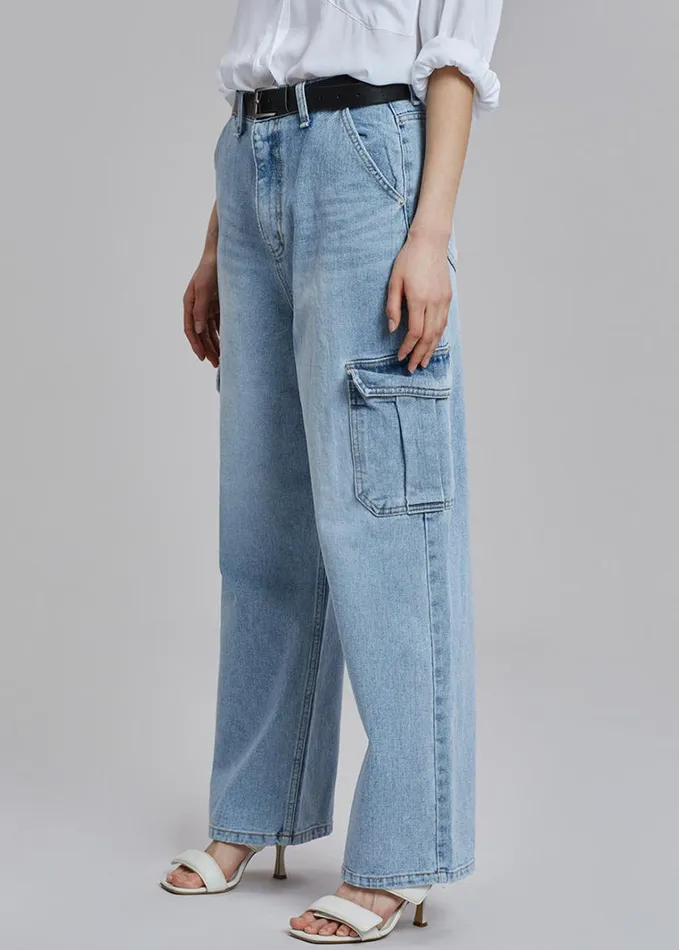 Clothing Women The Frankie Shop Kai Cargo Denim Pants 8211 Worn Wash